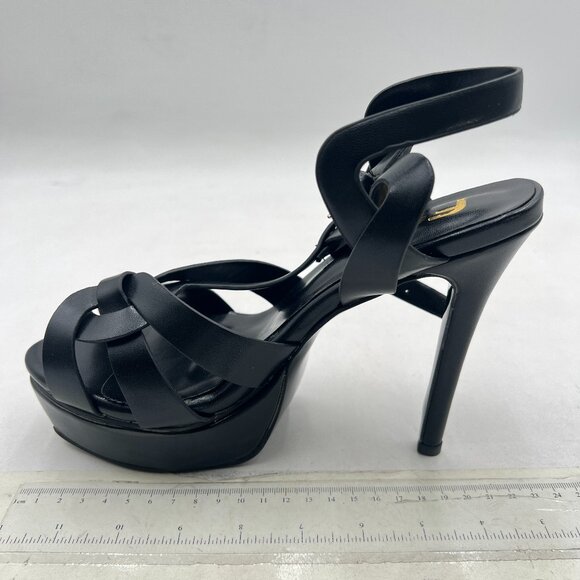 FSJ Black T-Strap Platform Sandals Peep Toe Ankle Strap Stiletto Heels Shoes - Picture 2 of 8